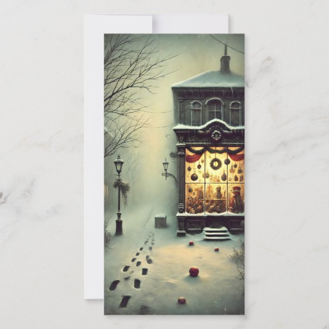 Vintage Old House Dark Snowy Night Holiday Card (Front)