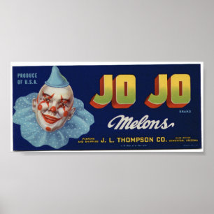 Vintage Old Jo Jo Clown Melons Fruit Crate Labels Poster