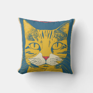 vintage old line smelly cat yellow pink throw pillow