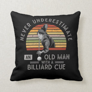 Vintage Old Man Billard Cue Snooker Pool Player Throw Pillow