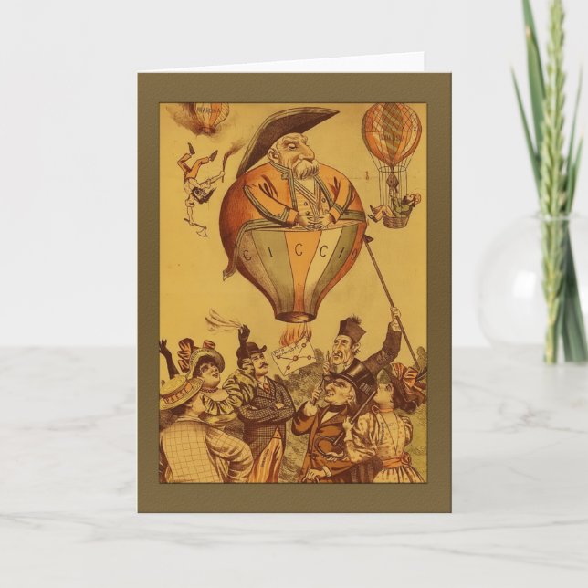 Vintage Old Man Hot Air Balloon Greetings Card (Front)