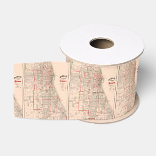 Vintage Old Map of Chicago - 1893 Grosgrain Ribbon