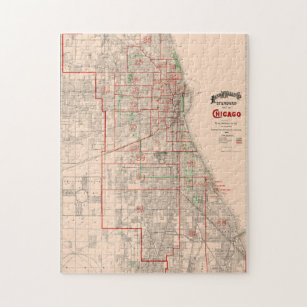 Vintage Old Map of Chicago - 1893 Jigsaw Puzzle