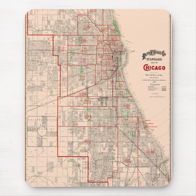 Vintage Old Map of Chicago - 1893 Mouse Pad (Front)