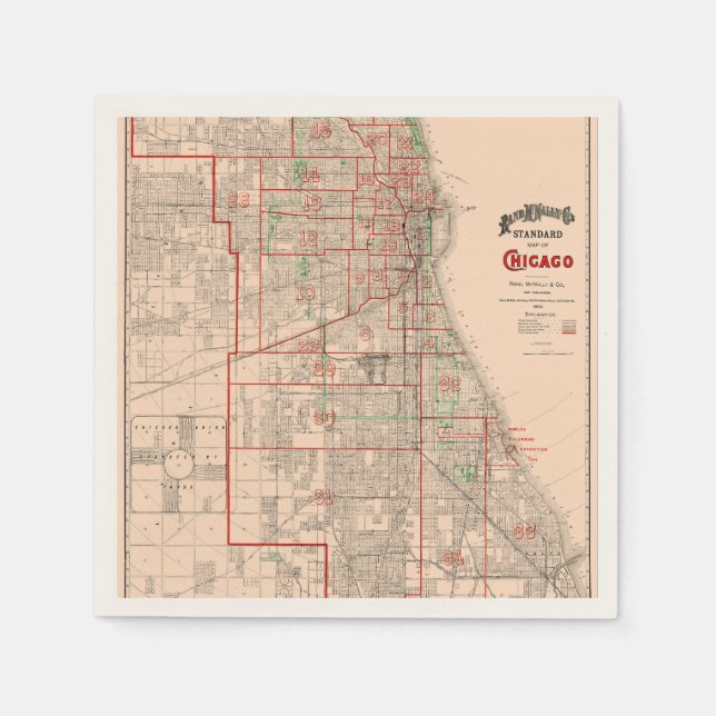 Vintage Old Map of Chicago - 1893 Napkin (Front)