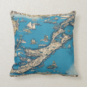Vintage Old Map of the Bermuda Islands Throw Pillow