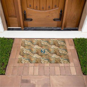 Vintage Old Map Pattern   Monogram Doormat