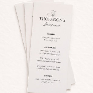 Vintage Old Money Black & Cream Wedding Menu Card