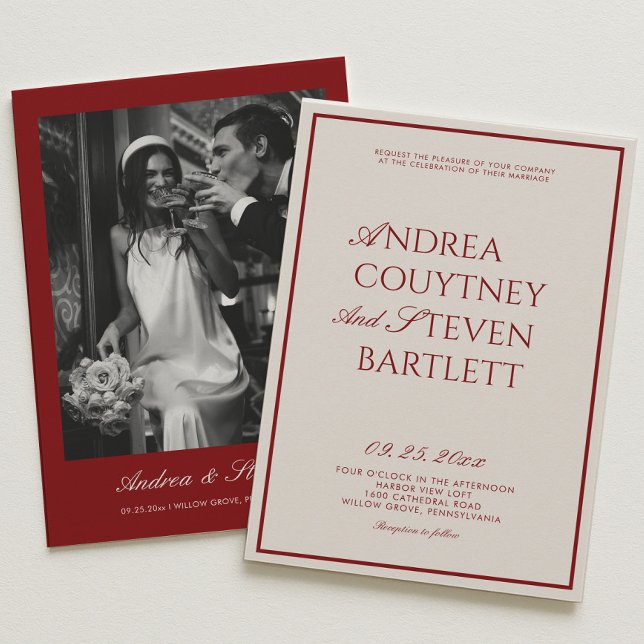 Vintage Old Money Burgundy Wedding Invitation (Creator Uploaded)