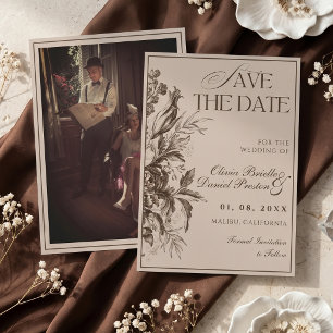 Vintage Old Money Sepia Floral Photo Save the Date Invitation