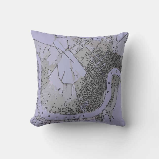 Vintage Old New Orleans Map Throw Pillow (Front)