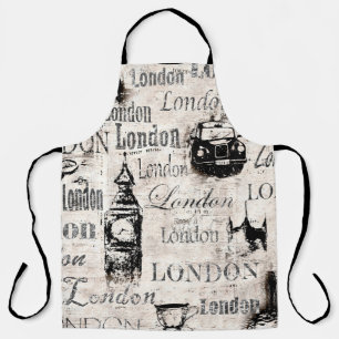 Vintage old newspaper paper London grunge collage  Apron