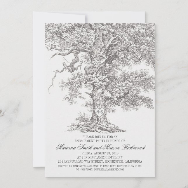 Vintage old oak tree rustic ENGAGEMENT PARTY Invitation (Front)