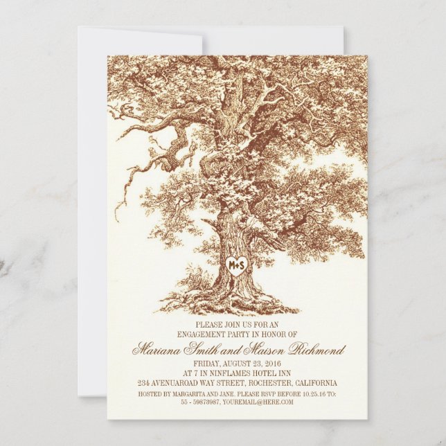 Vintage old oak tree rustic ENGAGEMENT PARTY Invitation (Front)