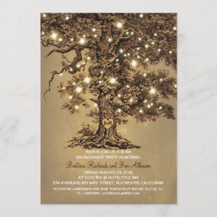 vintage old oak tree rustic engagement party invitation