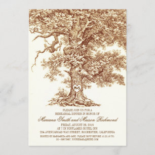 Vintage old oak tree rustic rehearsal dinner invitation