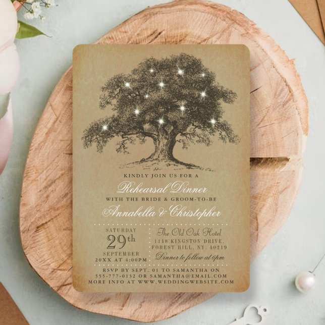 Vintage Old Oak Tree Wedding Rehearsal Dinner Invitation (Creator Uploaded)