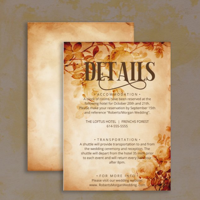 Vintage Old Parchment with Rose Wedding Details Enclosure Card (Creator Uploaded)