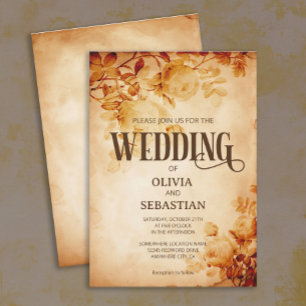 Vintage Old Parchment with Rose Wedding Invitation