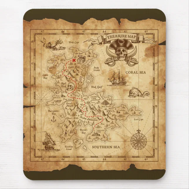 Vintage Old Pirate Treasure Map X Marks the Spot Mouse Pad Zazzle