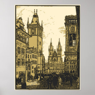 Vintage Old Prague's square Poster