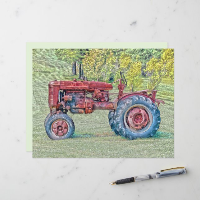 Vintage Old Red Rustic Farm Tractor (Front/Back In Situ)