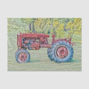 Vintage Old Red Rustic Farm Tractor Tissue Paper