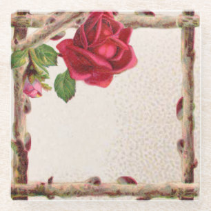 Vintage old rose rustic Victorian Antique Glass Coaster