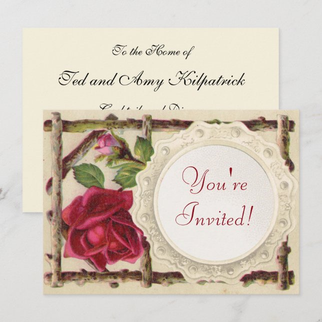 Vintage old rose rustic Victorian Antique Invitation (Front/Back)