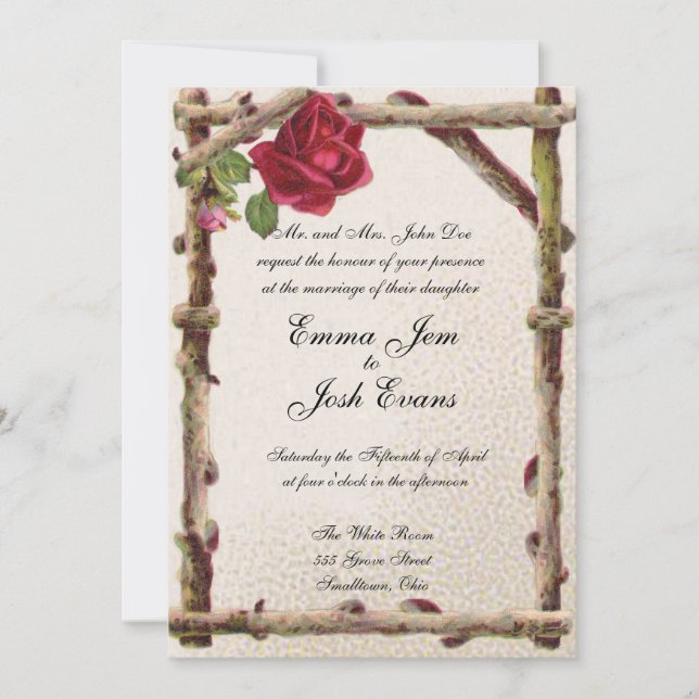 Vintage old rose rustic Victorian Antique Invitation (Front)