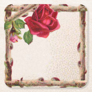 Vintage old rose rustic Victorian Antique Square Paper Coaster