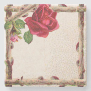 Vintage old rose rustic Victorian Antique Stone Coaster
