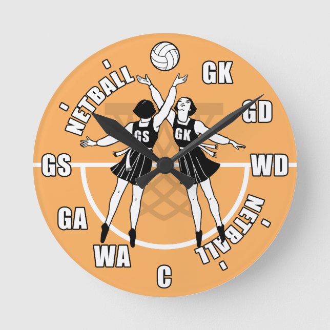 Vintage Old School Netball Players Round Clock (Front)