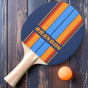 Vintage Old School Rainbow Board Stripes with Name Ping Pong Paddle