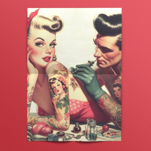 Vintage Old School Tattoo Couple Illustration Tissue Paper (Creator Uploaded)