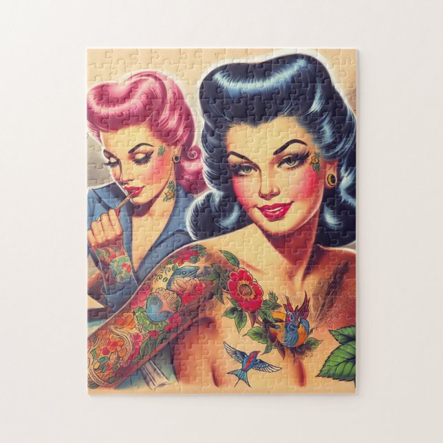 Vintage Old School Tattoo Girls Jigsaw Puzzle (Vertical)