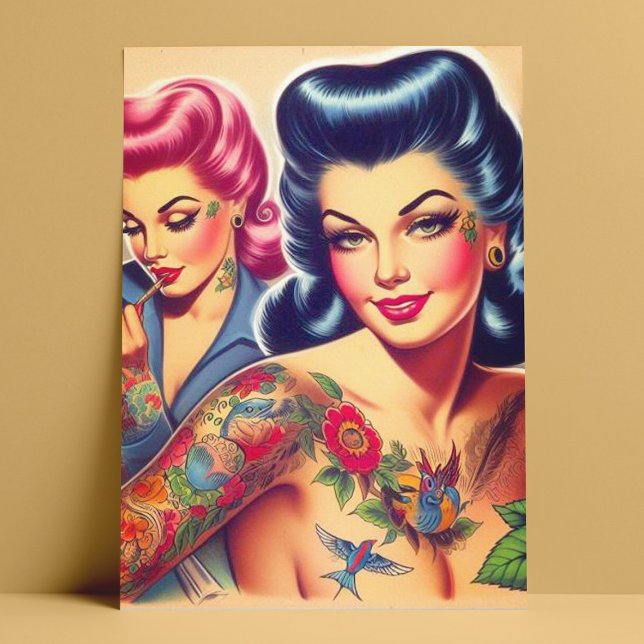 Vintage Old School Tattoo Girls Postcard (Creator Uploaded)
