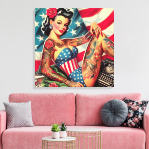 Vintage Old School Tattoo Pin Up Canvas Print