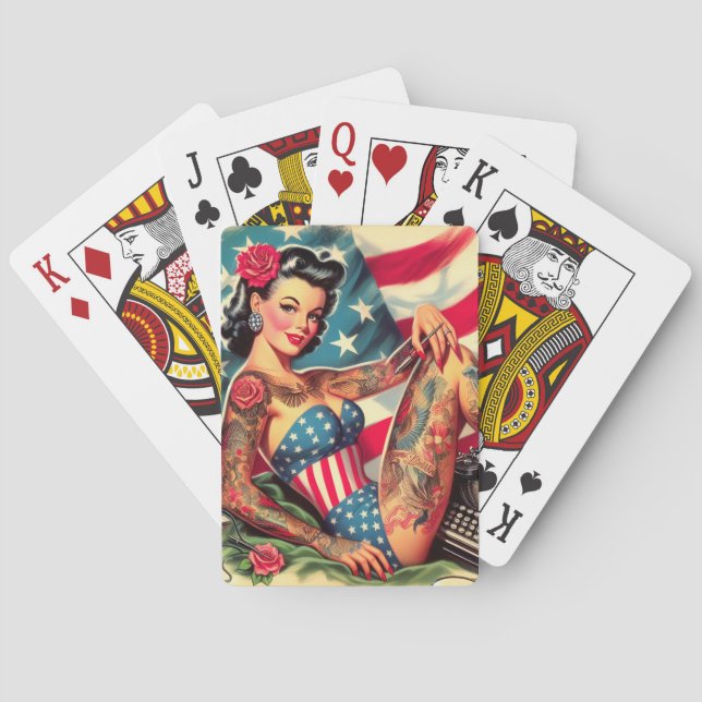 Vintage Old School Tattoo Pin Up Playing Cards (Back)