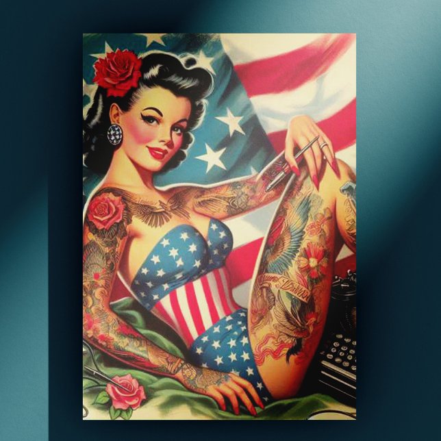 Vintage Old School Tattoo Pin Up Postcard (Creator Uploaded)