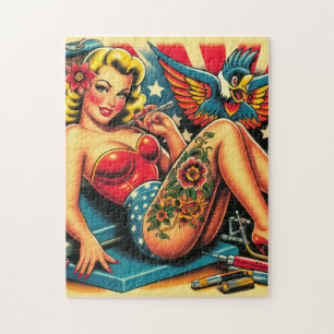 Vintage Old School Tatttoo Pin Up Jigsaw Puzzle