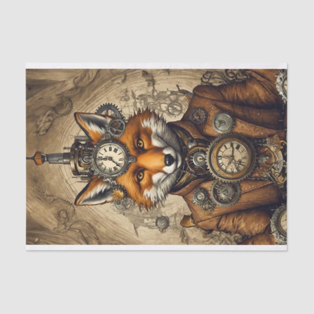 Vintage Old Steampunk Fox Tissue Paper (Front)