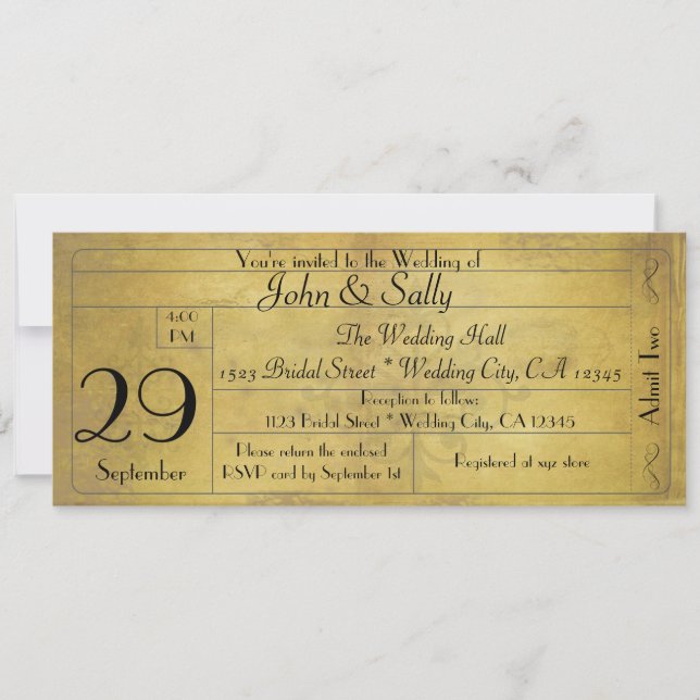 Vintage Old Style Wedding Ticket Invitation (Front)