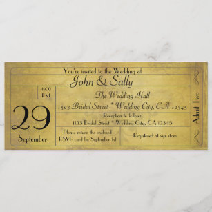 Vintage Old Style Wedding Ticket Invitation