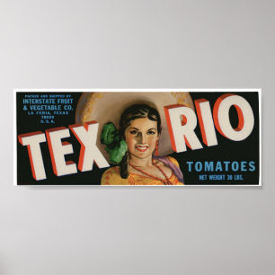 Vintage Old Tex Rio Tomatoes Fruit Crate Labels Poster