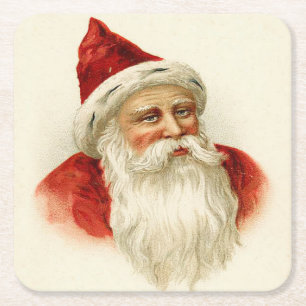 Vintage Old Time Santa Christmas Square Paper Coaster