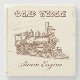 Vintage Old Time Steam Engine Stone Coaster