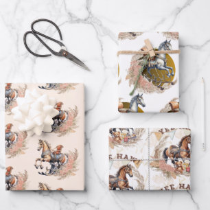 Vintage Old West Rocking Horse Baby Shower Wrapping Paper Sheet