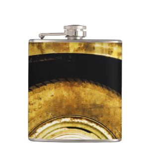 Vintage Old Wheel Of Classic Car Hip Flask