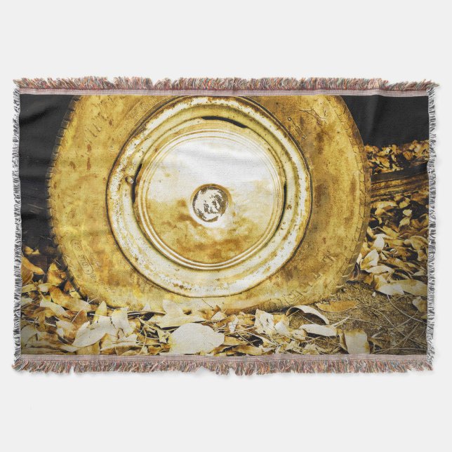 Vintage Old Wheel Of Classic Car Throw Blanket (Front)